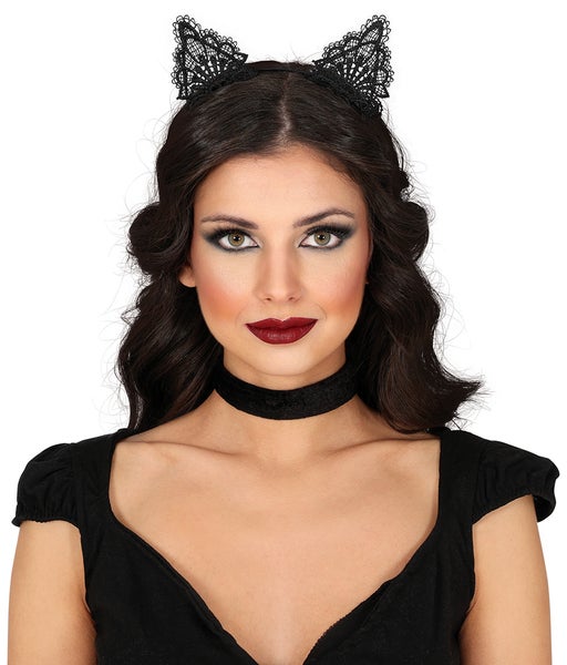 Black Lace Cat Ears -Headband