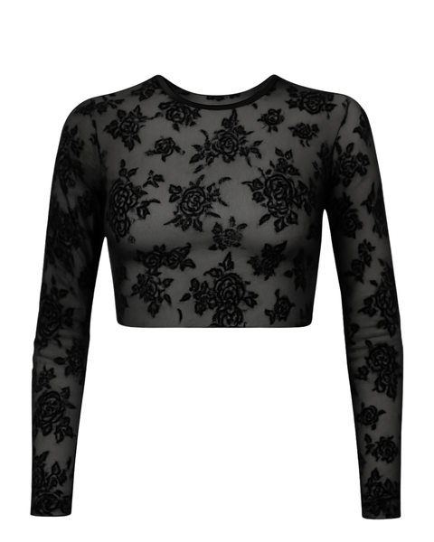 Black Floral Mesh Cropped Top