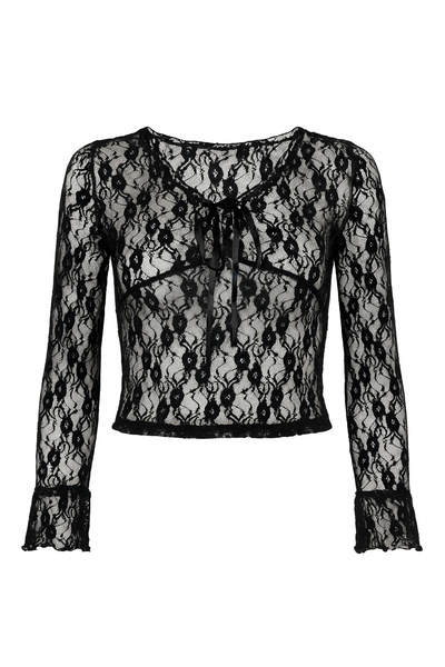 Killer Cat &ndash; Long Sleeve Lace Top with Floral Pattern