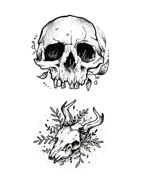 Temporary Tattoo  -Skulls & Leafs