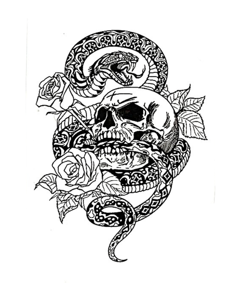 Temporary Tattoo  -Skull & Snake