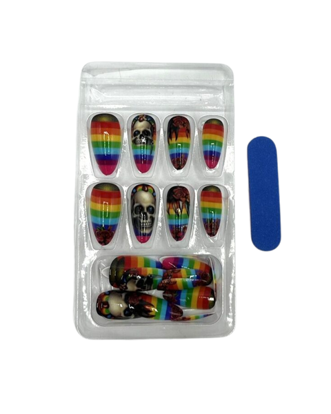 False Nails & Stickers -Rainbow Skull