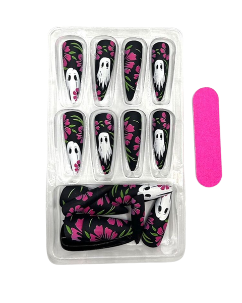 False Nails & Stickers -Flowers & Ghost