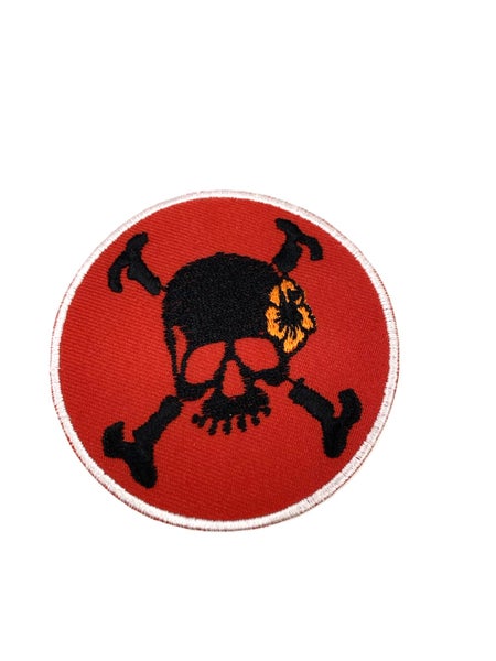 Patch -Round Red/Black skull w/ Flower