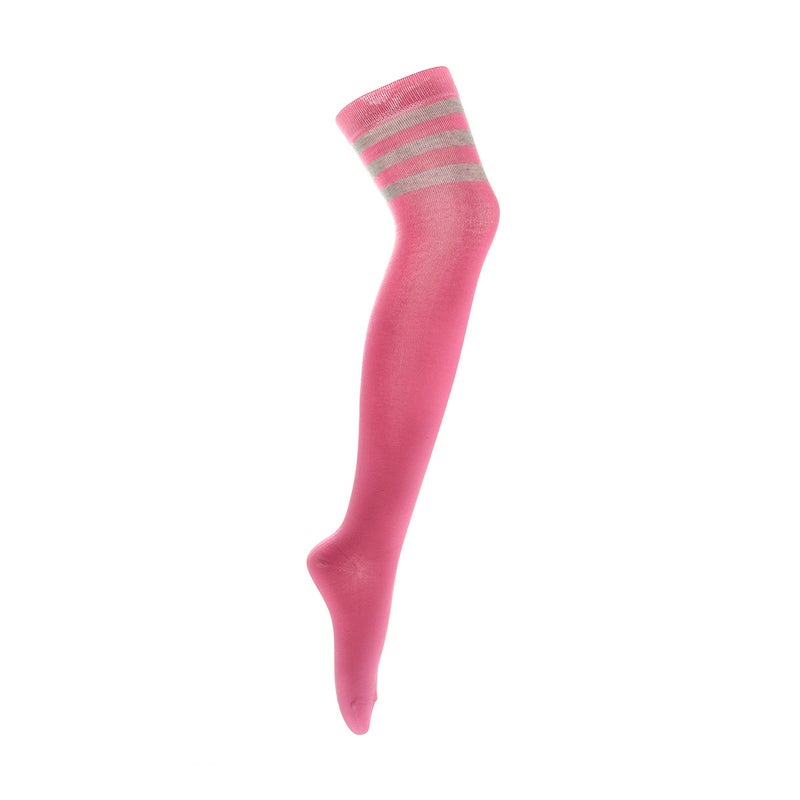 Pink Over Knee Socks with Grey Stripes