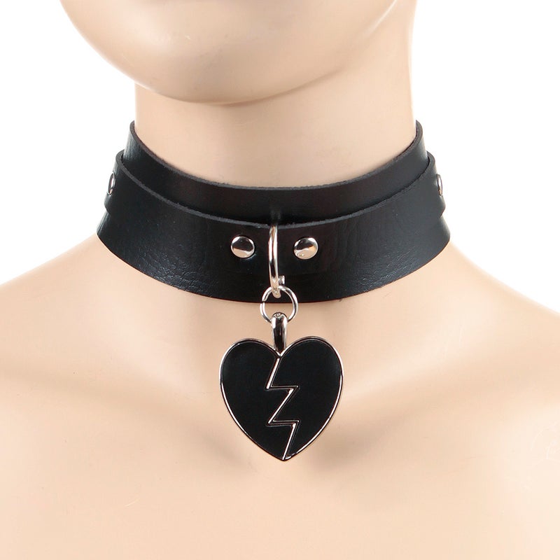 Wide Black Choker with Broken Heart